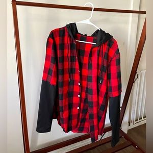 Buffalo plaid button up hoodie